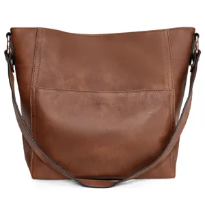 Braune weiche Leder Tote Tasche für Damen, stilvolle Retro Schultertasche mit großem Volumen.