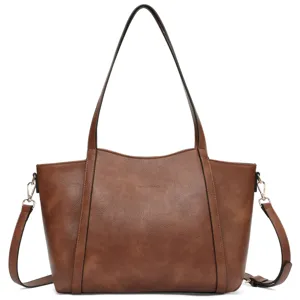Women Large Capacity PU Leather Tote Bag Vintage Solid Color Casual Commute Shoulder Bag Fashion Handbag