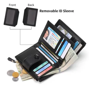 Women short black wallet with flower snap closure, zipper coin pocket and removable card sleeve.