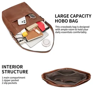 Damen große Kapazität weiche Leder Hobo Tasche mit mehreren Innenfächern für den Alltag.