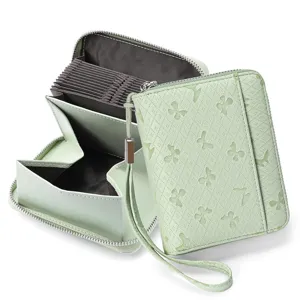 PU Leather Accordion Card Holder RFID Blocking Butterfly Print Zipper Card Case Large Capacity Coin Purse For Women