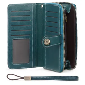 Donna vintage pelle cera d'olio lungo portafoglio grande capacità porta carte pochette cinturino