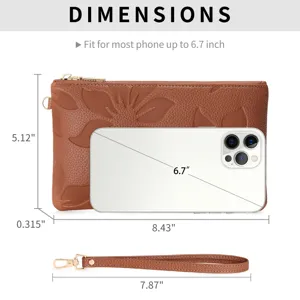 Kapok embossed women long clutch bag minimalist zipper phone wallet dimensions detail