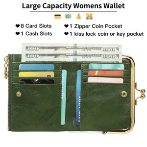 Womens short wallet retro dark green folding coin purse multi card slots metal clasp