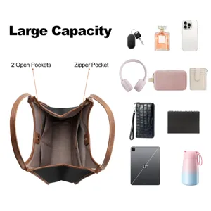Women colorblock large capacity tote bag shoulder handbag interior pockets design detail