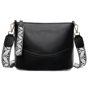 Women PU Leather Bucket Bag Large Capacity Commuter Shoulder Crossbody Bag With Wide Strap Fashion Casual Handbag