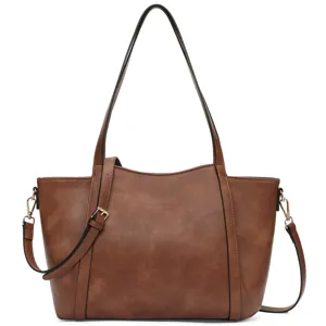Brown PU leather women tote bag large capacity shoulder commuter handbag stylish daily purse