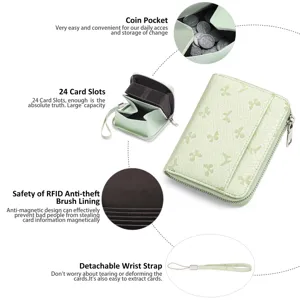 PU leather accordion card holder with RFID blocking, coin pocket and detachable strap.