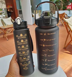 Large capacity portable plastic water bottle with time marker motivational quotes for fitness.