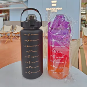 Large capacity portable plastic water bottle with time marker, gradient fitness outdoor cup.
