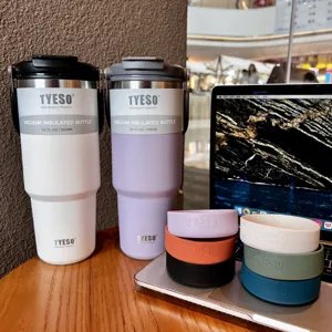 Tyeso 900ml roestvrijstalen vacuum geïsoleerde bekers met siliconen bescherming detail accessoires.