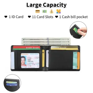 Cartera de cuero para hombre con múltiples ranuras para tarjetas y billetes negro.