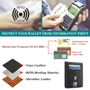 Cartera de cuero RFID hombre corta tarjetero de negocios con clip para dinero seguro.