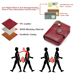 Compact women's short wallet with RFID blocking layer, secure zip closure, and vintage PU leather.