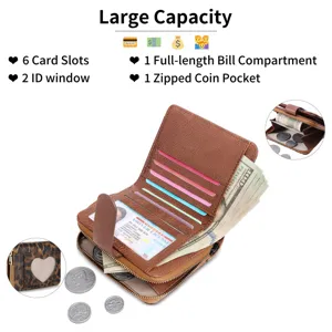 Detailed view of the women's short wallet featuring multiple card slots and leopard print.