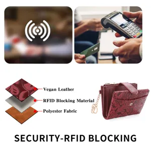 Portefeuille court RFID femme motif floral vintage porte-monnaie avec anneau porte-clés