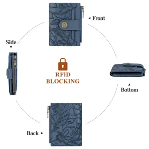 Women short vintage embossed floral wallet with card slots, coin pocket and secure snap.