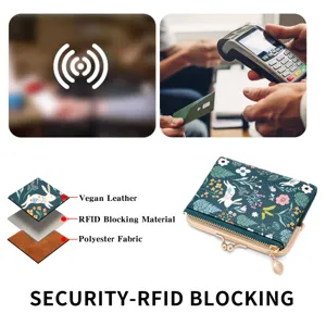 RFID blocking floral short wallet with vegan leather, cute bunny print and secure kiss-lock.
