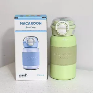 Portable minimalist dual-drink stainless steel insulated water bottle, 500ml large capacity student cup.