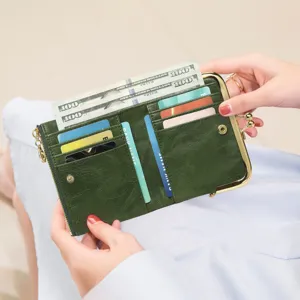 Women's short vintage wallet metal clasp coin purse multi-functional folding card holder.