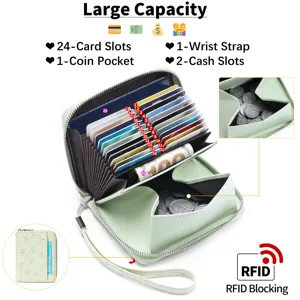 Large capacity PU leather accordion card holder wallet with RFID blocking and 24 card slots.