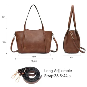 Classic brown tote shoulder bag with top handles, spacious capacity and adjustable strap.