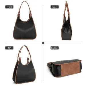 Women colorblock shoulder bag large capacity tote bag PU leather casual handbag for daily use.