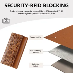 Long trifold women wallet retro embossed vegan leather RFID blocking elegant purse