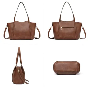 Classic brown women tote bag large capacity shoulder bag PU leather casual commuter handbag