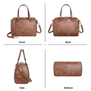 Stylish Women PU Leather Boston Bag Retro Vintage Shoulder Handbag Casual Tote