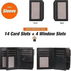 Black short women wallet with multiple card slots and RFID protection for daily use.