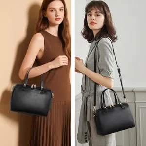 Women pu leather boston handbag vintage top handle shoulder crossbody bag daily commuter