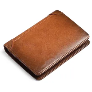 Men's Genuine Leather Short Wallet Vintage Waxed Cowhide RFID Blocking Multi-Card Holder Bifold Wallet Purse For Male