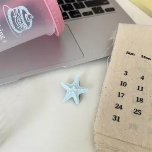 Cute blue starfish hair clip with delicate pearls, fresh sweet duckbill clip for daily wear.