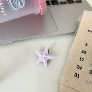Sweet pink starfish hair clip, cute resin side duckbill clip for girls hair styling.