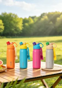 Bouteille isotherme en acier inoxydable colorée avec paille, grand gobelet de sport portable.