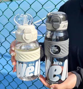 Large capacity sport water bottle with straw, cute outdoor drinking cup for students.