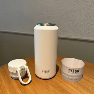 White 500ml vacuum insulated water bottle with portable lid and TYESO brand details for outdoor.