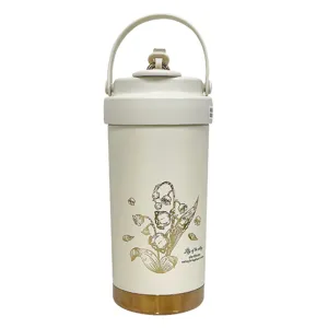 Portable stainless steel insulated water bottle with handle and straw for office students.