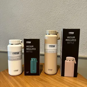 TYESO vacuum insulated water bottle stainless steel flask with portable handle for outdoor sports