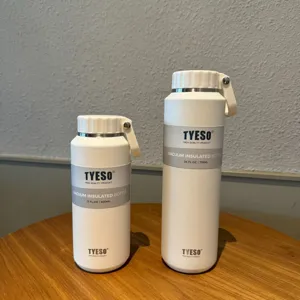Detail view of TYESO white vacuum insulated water bottle, portable sports flask, 500ml 710ml