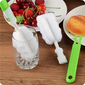 Long handle sponge cup brush for cleaning water bottles and glassware easily and efficiently.