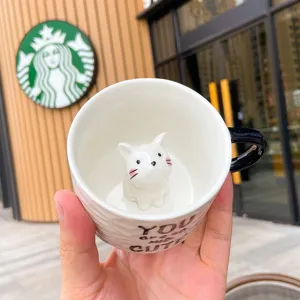 Creative 3D cat ceramic mug cute animal coffee milk cup with handle and relief design main view