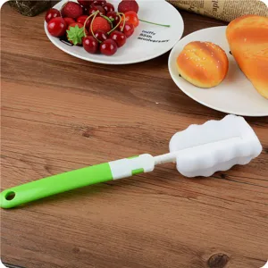 Long handle cup sponge cleaning brush for water bottles, mugs and baby bottles, green.
