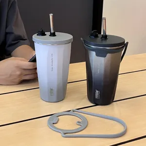 Gobelet en acier inoxydable TYESO avec paille, tasse à café isotherme pour bureau et voiture.
