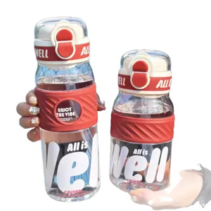 Large capacity plastic sports water bottle with straw, double drinking portable cup.