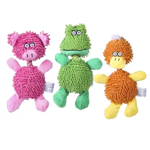 Cute plush dog chew toys set with squeaker, soft chenille fabric interactive puppy toys.