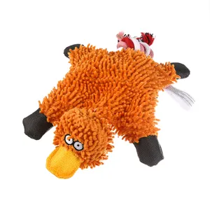 Giocattolo per cani in peluche ciniglia anatra con corda, gioco da masticare resistente.
