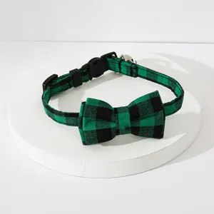 Groen zwarte ruitjes huisdier kat hond halsband met strik en bel voor dagelijks.