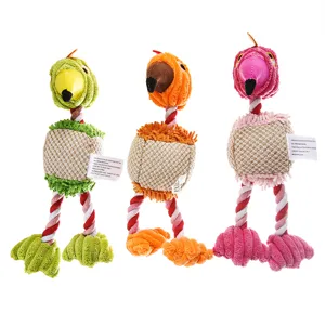 Cute Flamingo Dog Plush Toy Squeaky Chew Toy Interactive Pet Toys for Puppy Green Orange Pink